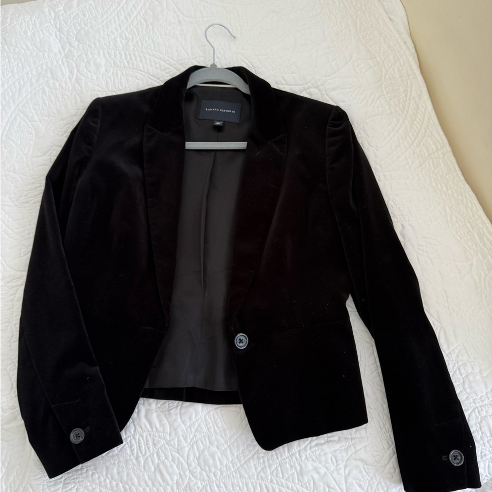 Banana Republic Black Velvet Tailored Blazer
